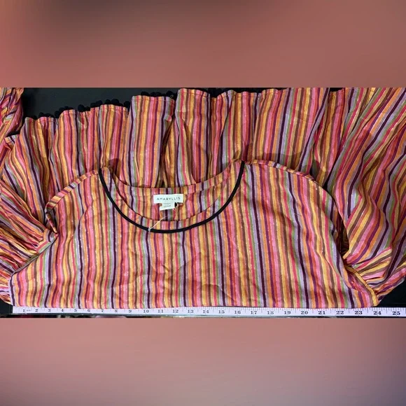 Amaryllis Womens Striped Tassle Pom Pom Boho Colorful CottonTop Size M NWOT - Picture 8 of 8